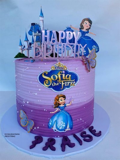 Sofia the First theme cake in whipped cream. Size 8